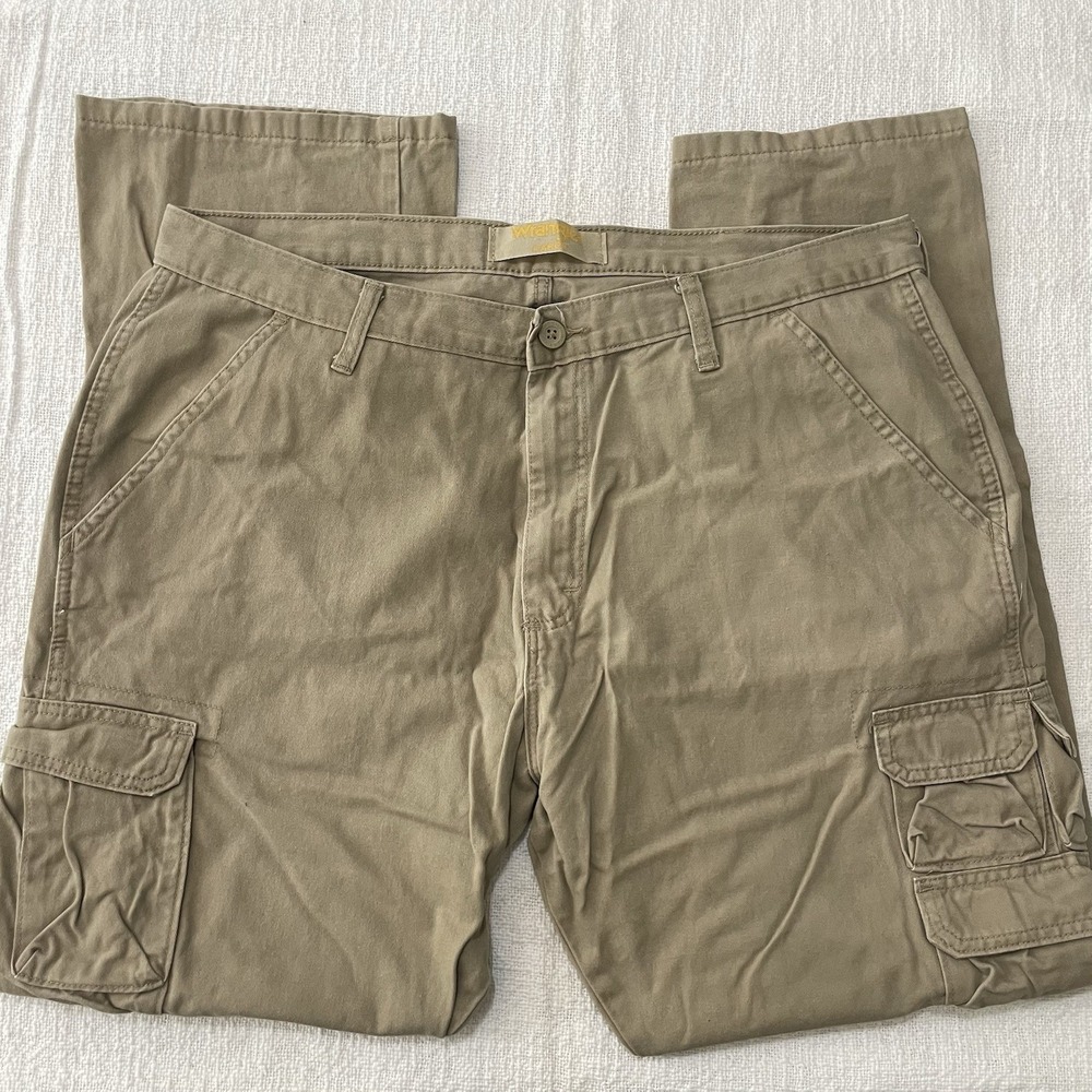 Wrangler Classic Cargo Pants Mens Size 38x32 Beige Tan Work Casual Twill Utility